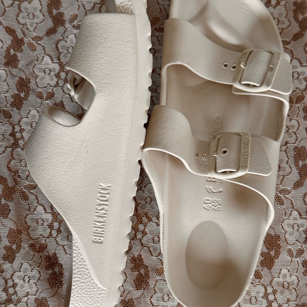 Birkenstock Two-Band EVA Slide Sandals in Off-White/Cream